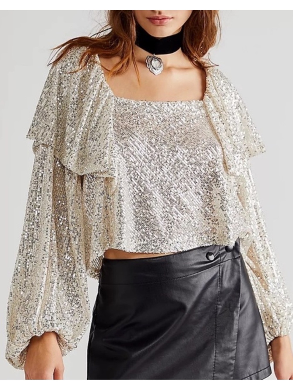 Free People Sequin Shimmer Flowy Back Tie Top